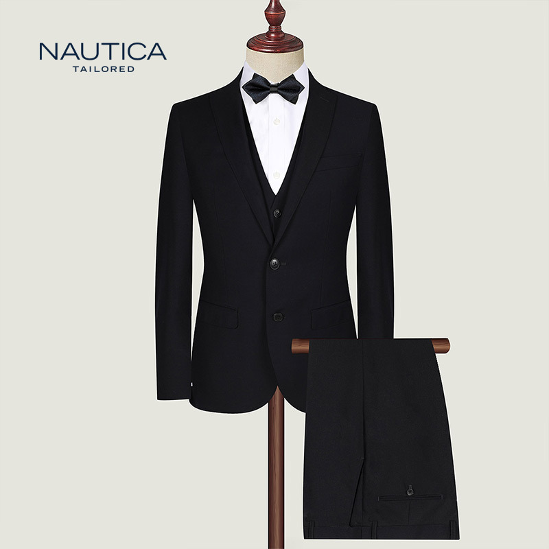 诺帝卡/NAUTICA TAILORED套装西服男士后中开衩两粒单排扣三件套结婚礼服