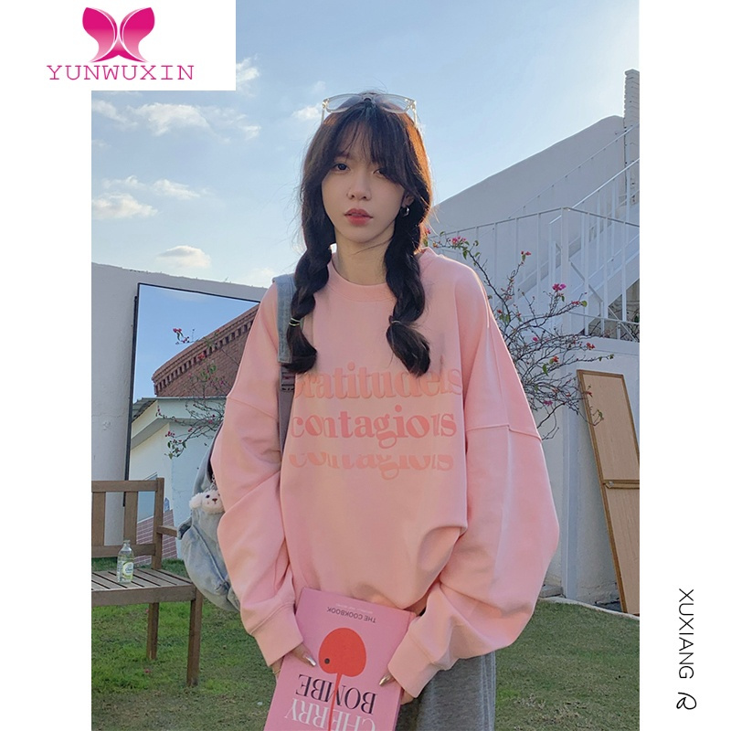 YUNWUXINoversize紫色无帽正肩卫衣女秋装2022年新款宽松外套上衣山东即墨