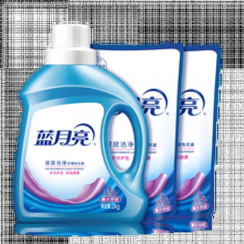 蓝月亮洗衣液 深层洁净低泡易漂 强效去污 机洗手洗均可用 [8斤装-薰衣草香]2kg瓶*1+1kg袋*2高清大图