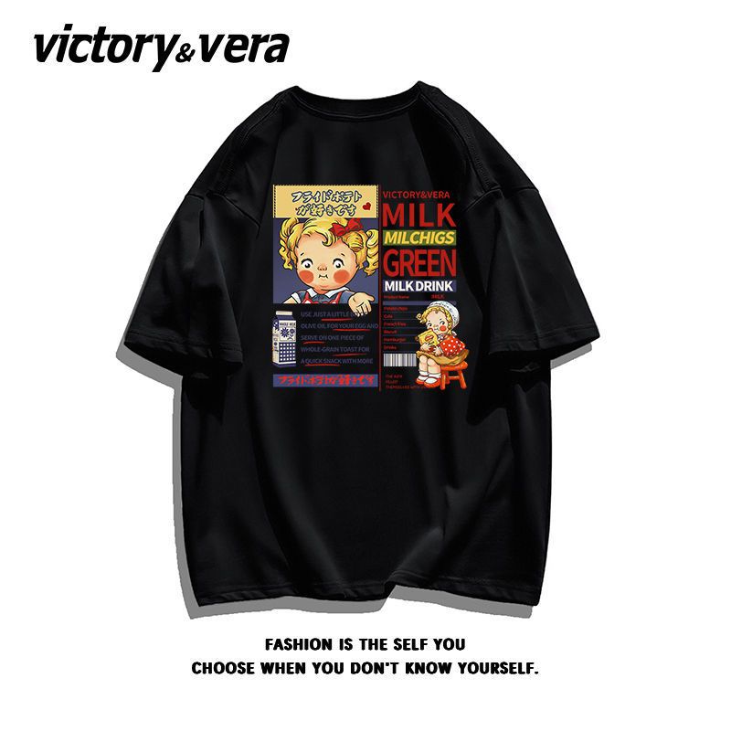 VICTORYVERA可爱风印花短袖T恤女2022夏季ins超火纯棉宽松上衣服