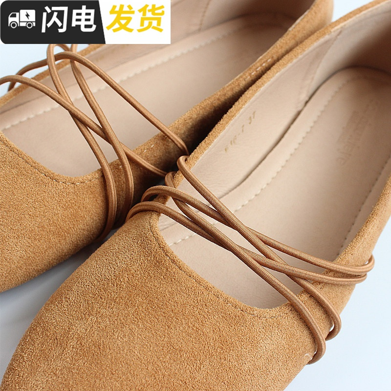 韩国 百搭纯色双带交叉芭蕾鞋百搭浅口绒面平底鞋小单鞋女鞋启如休闲鞋