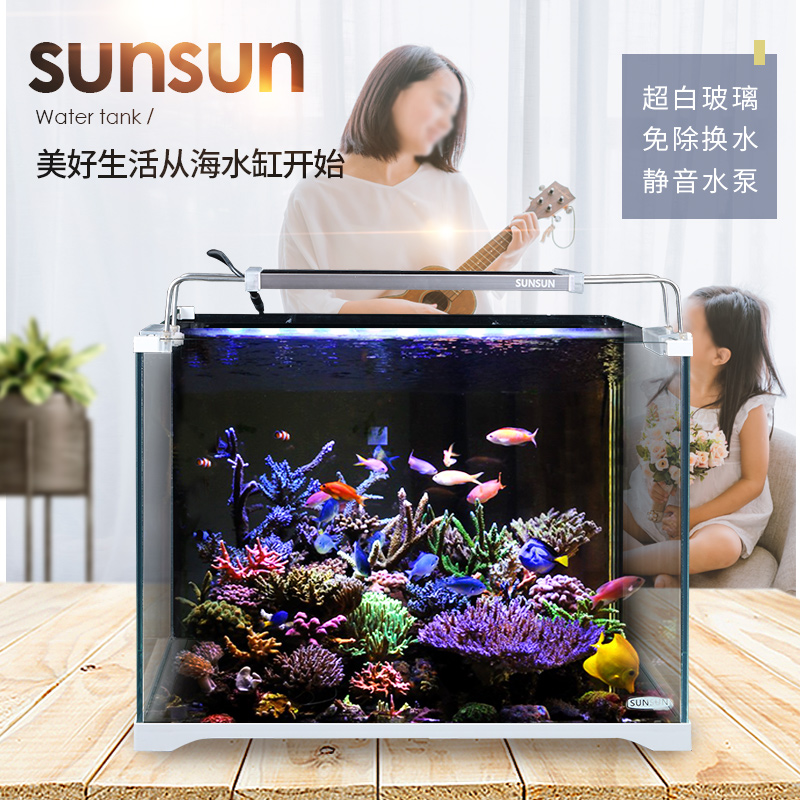 超白海水鱼缸小型玻璃桌面生态缸海水缸水族箱背滤缸高清大图