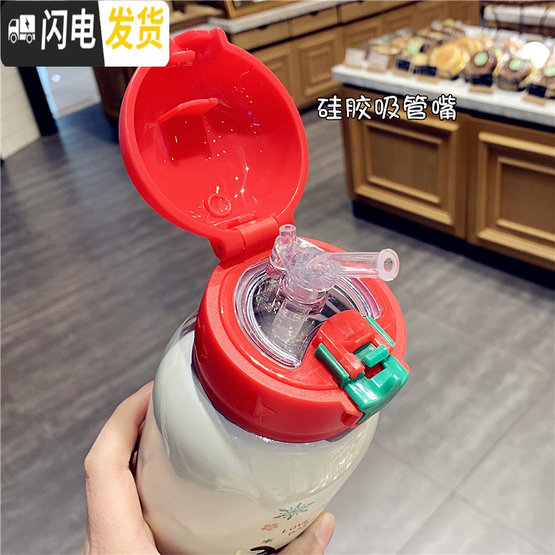 三维工匠圣诞节新年送礼麋鹿保温杯女儿童超可爱卡通带杯套水杯子防漏便携 [帆布杯套]红色双盖高清大图