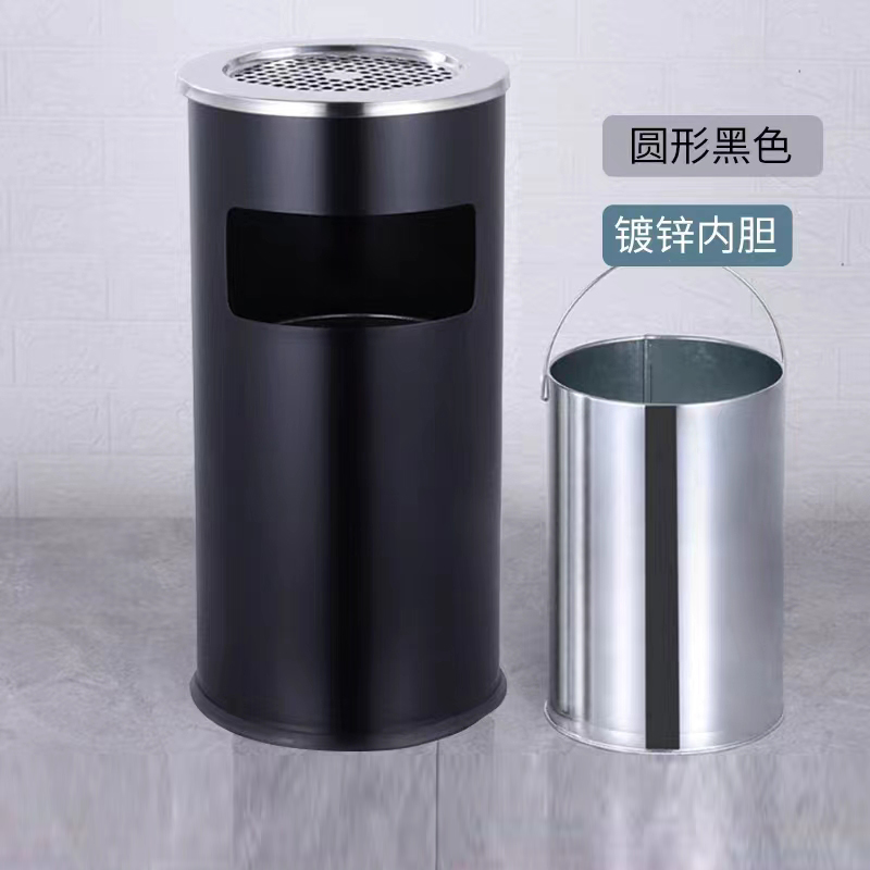 苏久顺不锈钢垃圾桶烟蒂柱灭烟桶带烟灰缸室外电梯口立式丽格王黑色烤漆高清大图