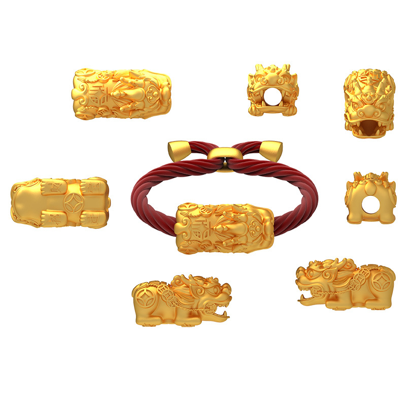 黄金码头3D硬金福钱貔貅手串福气满满足金999配件黄金串珠送长辈