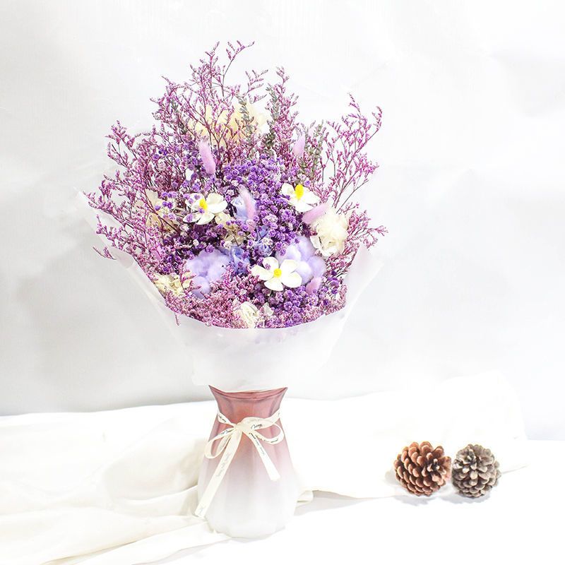 [云南七彩花坊]云南新品干花永生花束家居装饰花瓶摆件玫瑰花 紫寒(紫色) 不带花瓶