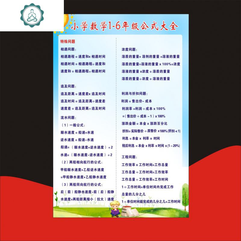 小学生一到六年级初中数学公式大全墙贴画常用单位换算表知识挂图封后公式 Te 4 大图片 高清实拍大图 苏宁易购