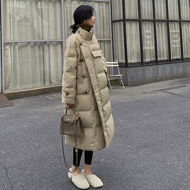 2025年女冬季韩版新款时尚羽绒棉服中长款宽松设计感加厚棉衣棉袄 卡其色 L