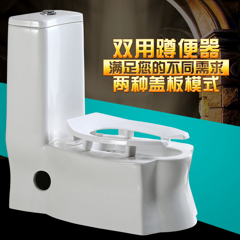 陶瓷马桶节水连体防臭欧式彩金两用马桶可蹲可坐双用蹲坐坐便器波迷娜BOMINA