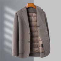 免费试穿鄂尔多斯羊绒双面呢子男士羊绒大衣爸爸保暖冬季羊毛风衣外套冬装新款外套潮大码男世界大牌羊绒大衣西装款鹅绒内胆 西装领卡其双面呢+鹅绒内胆 4XL