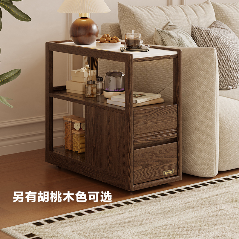 全友家居简约现代客厅沙发边柜实木茶几收纳桌家用可移动边几高清大图