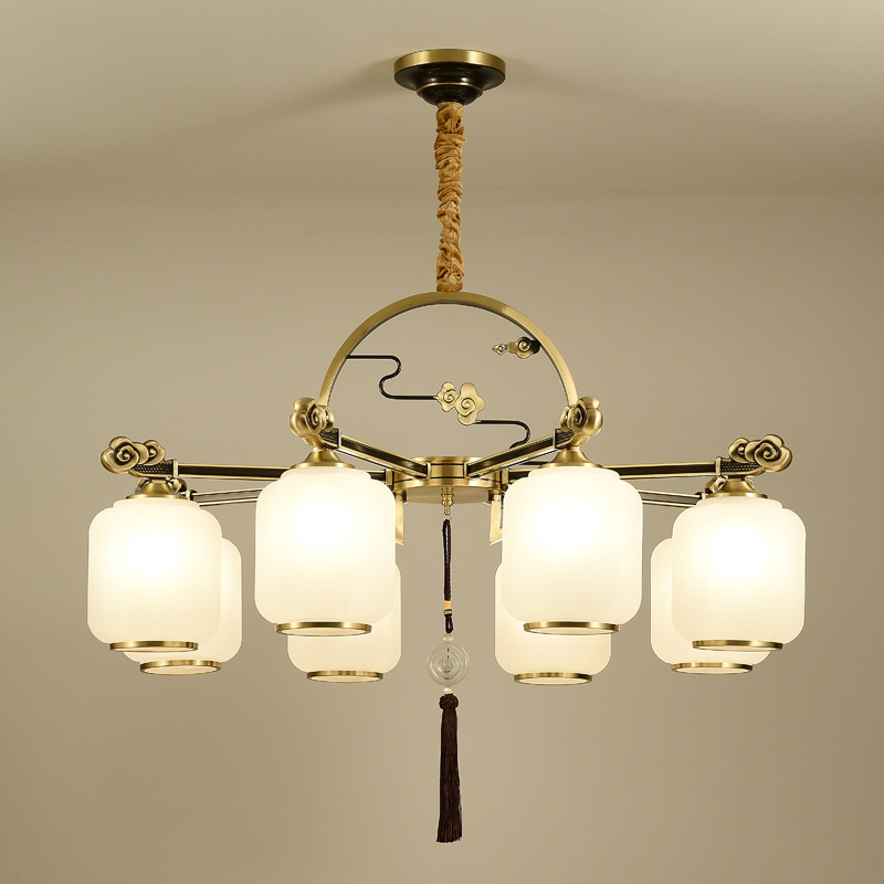 新中式吊灯全铜客厅灯中国风复古轻奢别墅复式楼梯卧室餐厅酒店工程灯