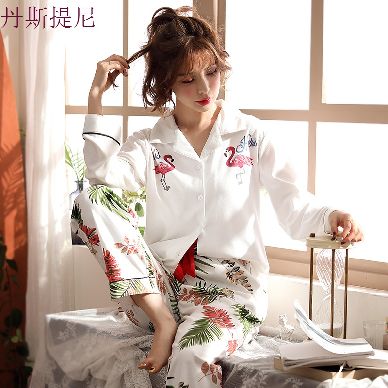 韩版睡衣女秋长袖全棉开衫月子服春秋冬季产后纯棉女士家居服套装