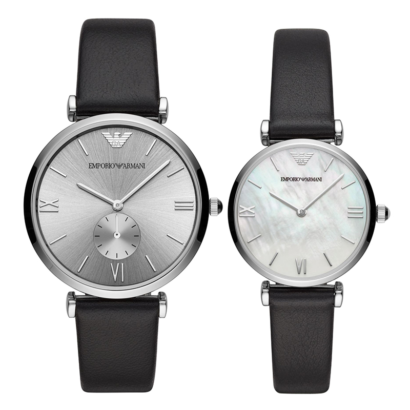 阿玛尼(EMPORIO.ARMANI)手表 皮质表带经典时尚休闲情侣石英表腕表AR90003