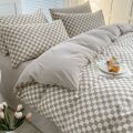 水洗棉被套150X200X230被罩双人被子套格子简约宿舍学生被芯罩夏 200X230被套+一对枕套 复古咖格
