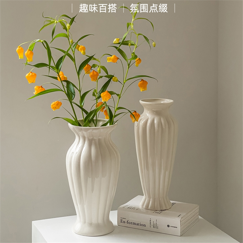 半只橙子法式陶瓷花瓶高级感小插花复古美式玫瑰鲜花客厅摆件白色奶油风_复古大号
