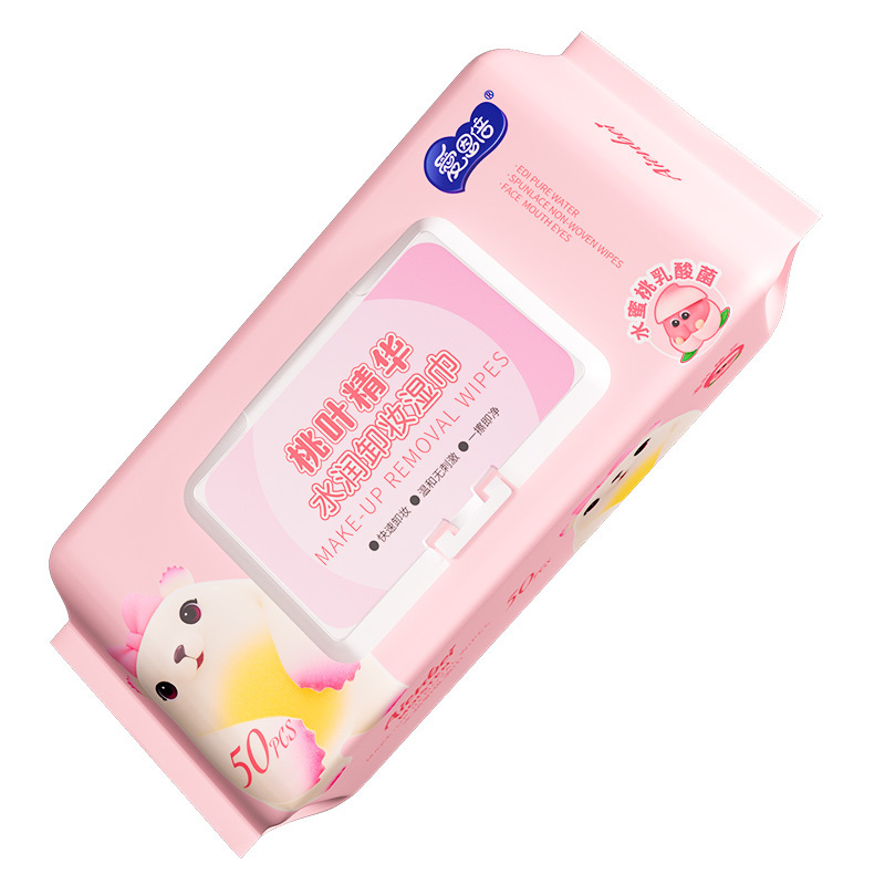 爱恩倍叶桃精华水润卸妆湿巾50片盖巾3包绵柔亲肤可卸全脸