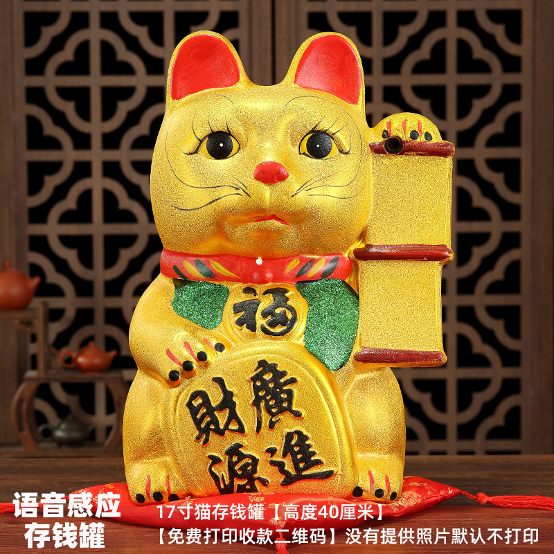 [二维码摇手存钱财源广进猫]7-17寸大号陶瓷电动开业摆件送 三维工匠 17寸二维码财源广进[存钱款]