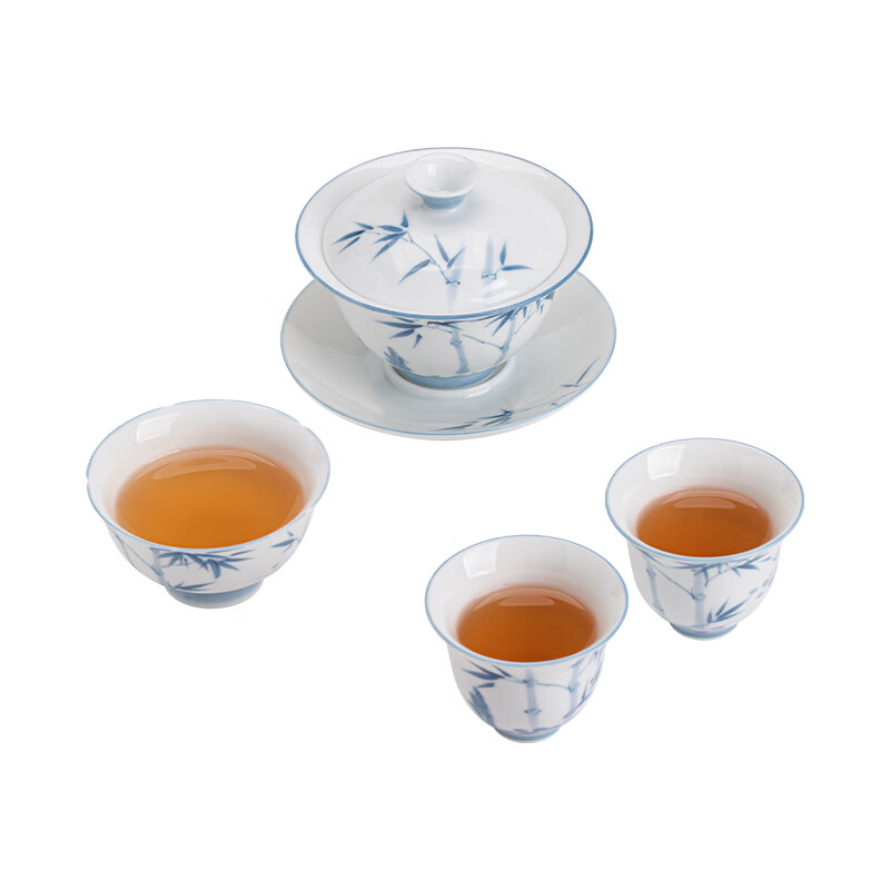 苏氏陶瓷/SUSHI CERAMICS J0960 手绘清竹盖碗小套组青竹羊脂玉 (单位:套)