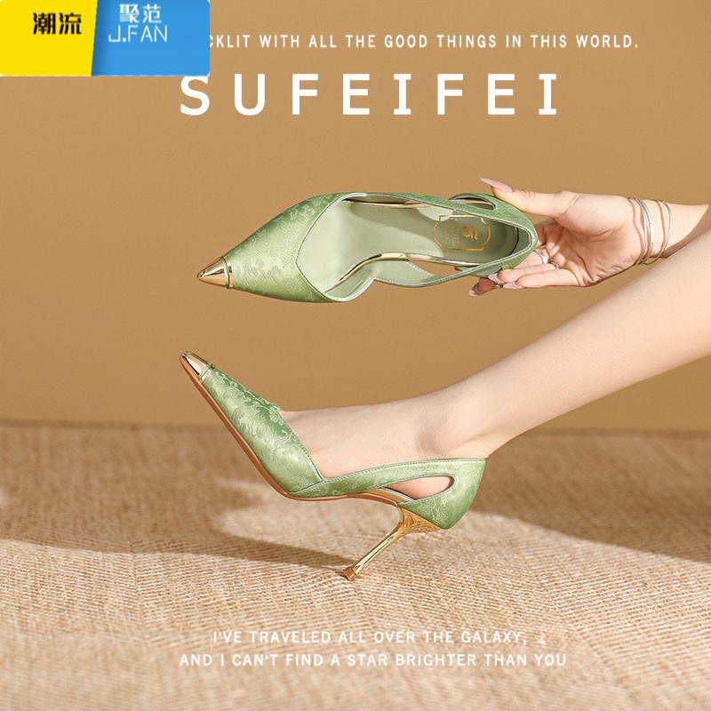 聚范国风不累脚2024新款配裙子尖头高跟鞋女细跟气质单鞋高清大图