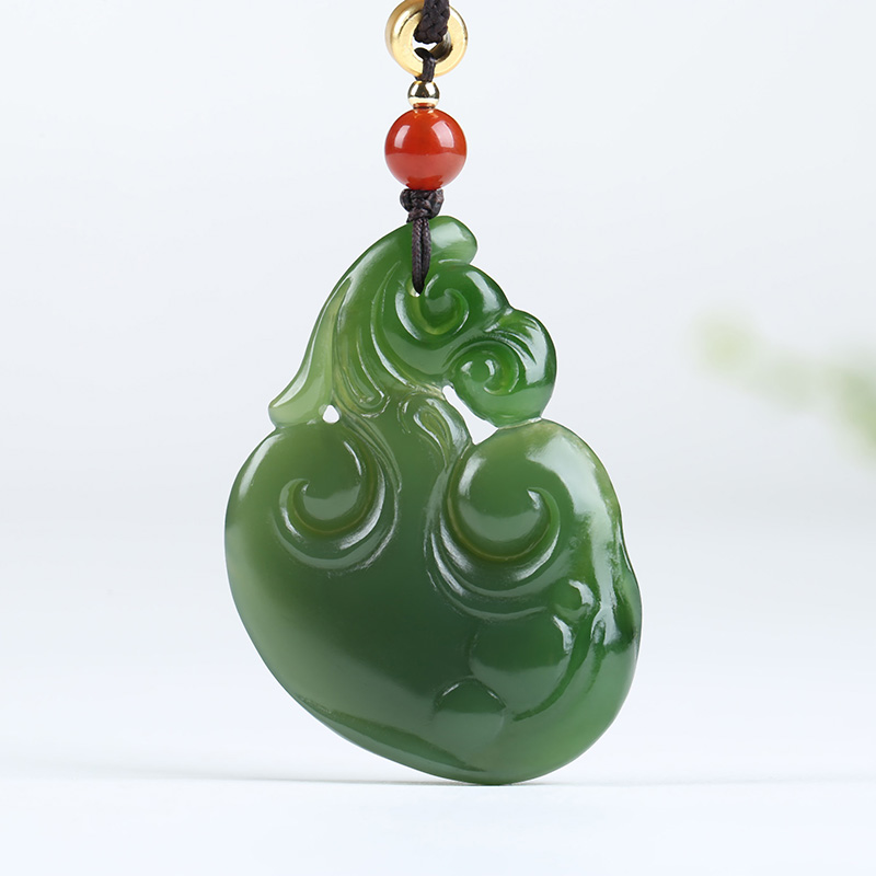 [福灵如意]俄罗斯老坑碧玉吊坠玉坠如意挂件玉佩项链天然玉石
