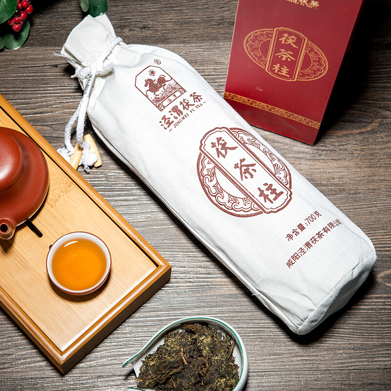 泾渭茯茶黑茶 茯茶柱 金花 茯砖 700g 2017年份