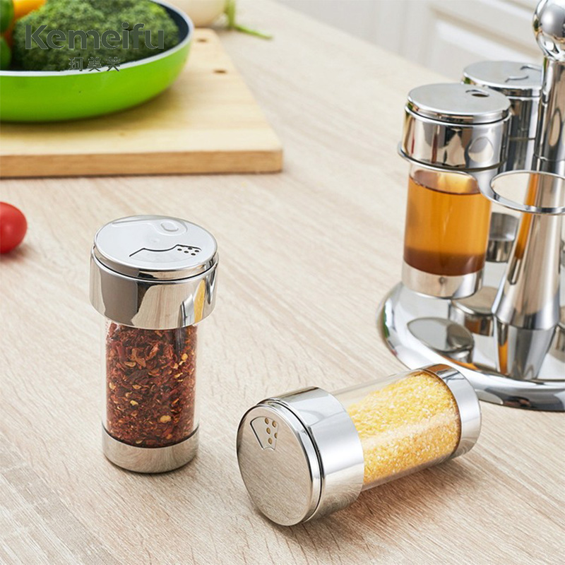 珂美芙 厨房用旋转调味架调味罐 五头 套高清大图