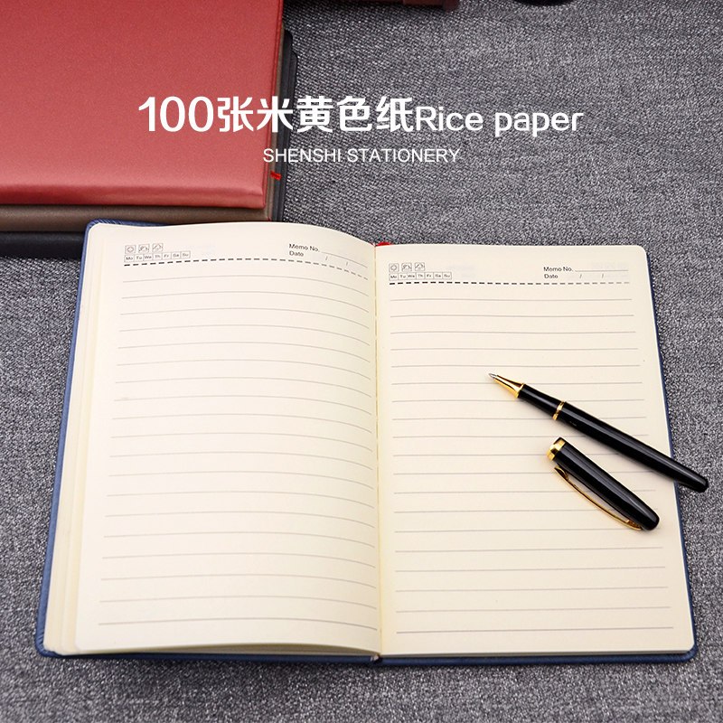申士18-15记事本复古加厚商务笔记本文具平装珠光纹皮本子 黑色