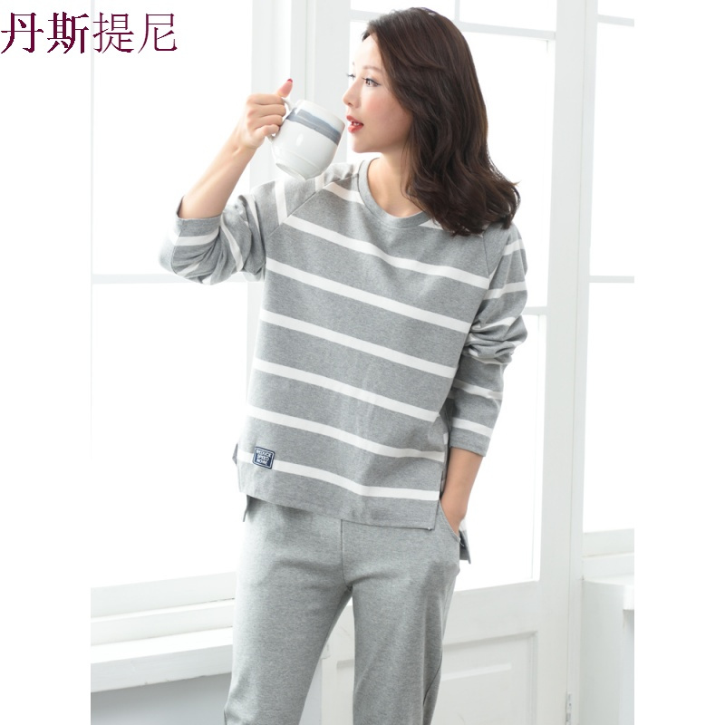 春秋季女士纯棉睡衣长袖韩版宽松秋款可外穿夏全棉家居服薄款套装