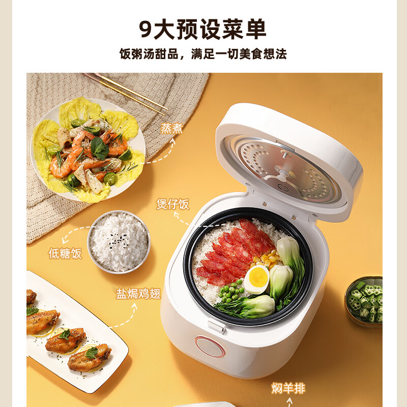 小浣熊智能电饭煲迷你小型1人2家用多功能柴火饭蒸煮米饭锅2-3升大容量低糖电饭锅3-4人用蒸笼款 3L高清大图