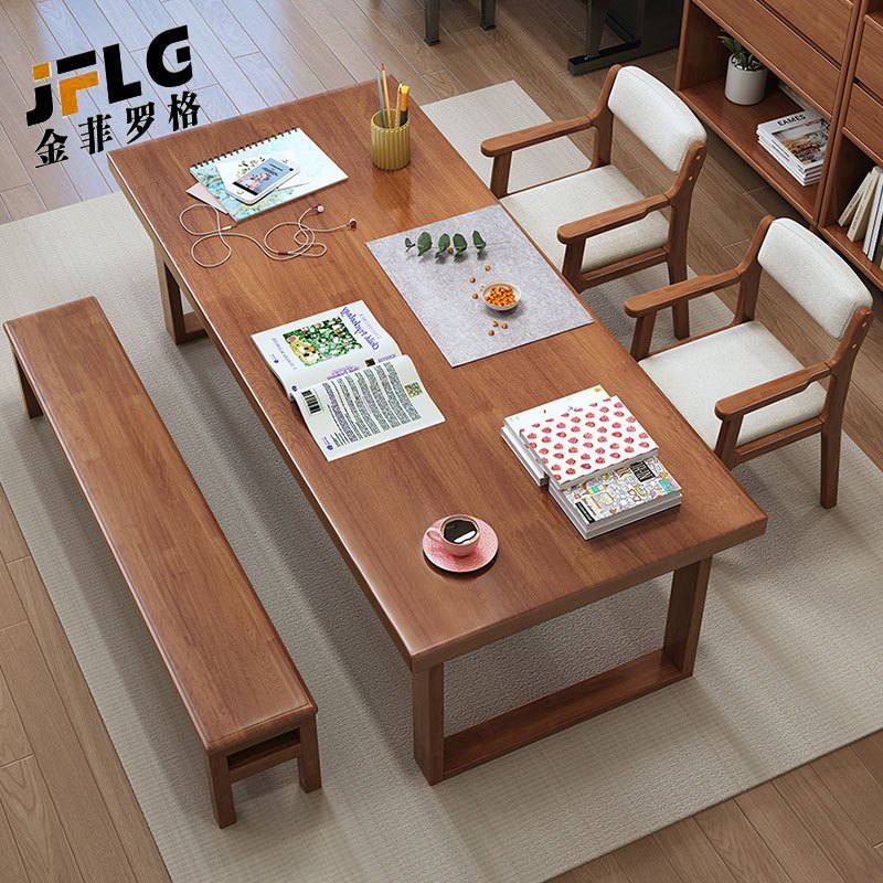 金菲罗格实木茶桌椅组合原木色16米单桌2把椅子
