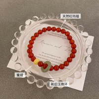 为晚和田玉跑环蜜蜡天然红玛瑙手串高级感红色水晶手链本命年饰品 红玛瑙和田玉转运珠手串