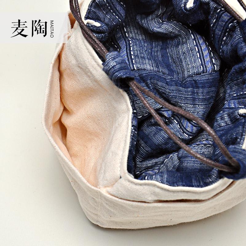 美帮汇便携茶具收纳袋旅行布包茶壶茶杯收纳包一壶四杯棉麻抽绳加厚高清大图