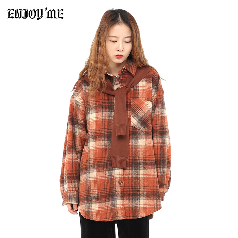 ENJOY’ME女装2020春季新品复古港味格纹衬衫坎肩两件套
