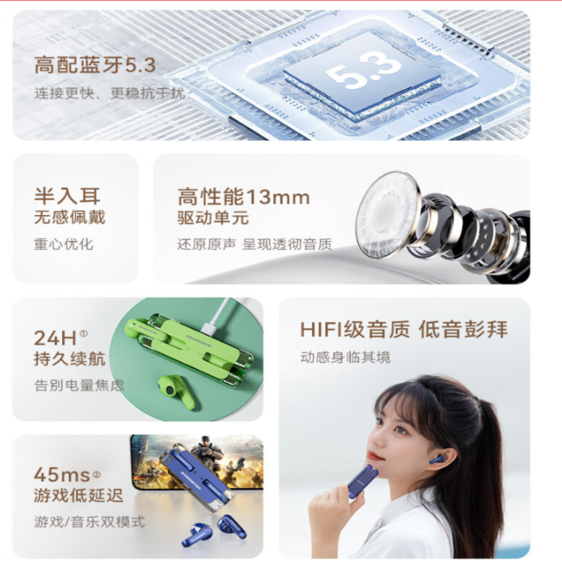 魔声(Monster) XKT08蓝牙耳机真无线智能降噪潮流外观半入耳式耳机通用华为苹果小米手机 白色高清大图