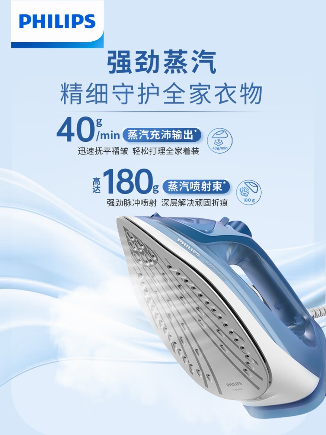 飞利浦 (PHILIPS)手持电熨斗熨烫机家用便携式拼豆熨斗 40g/min 300ml 强劲增压蒸汽高清大图