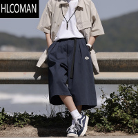 HLCOMAN日系七分裤男生宽松大码过膝短裤夏季美式ins潮牌休闲7分阔腿中裤