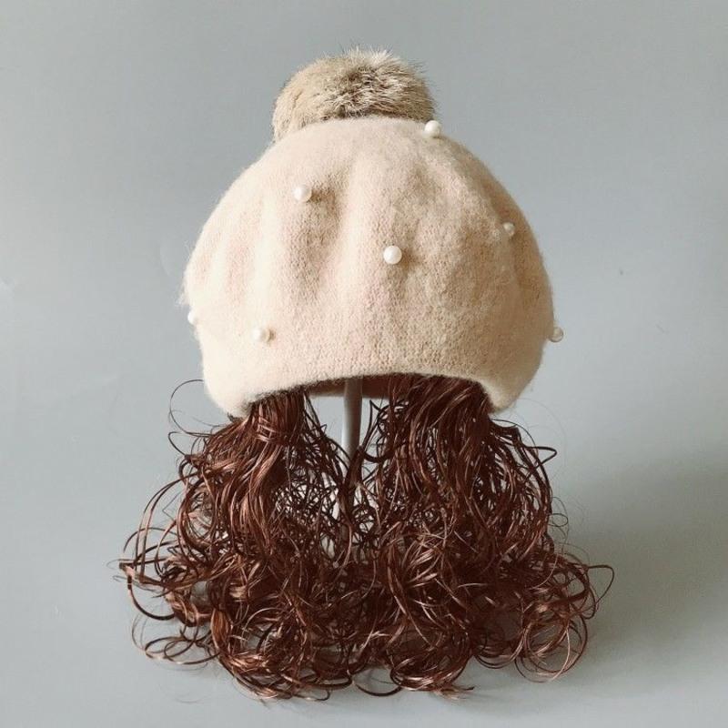 儿童贝雷帽子女童假发帽秋冬羊毛呢帽百搭画家帽宝宝时尚英贝雷帽红色