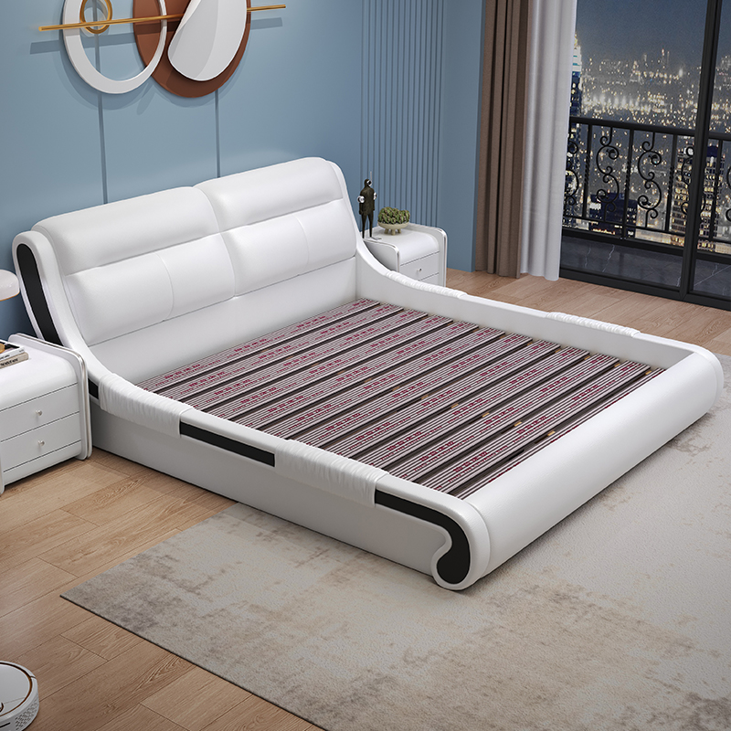 意式真皮床轻奢现代简约双人床北欧主卧榻榻米储物床家用软包婚床高清大图