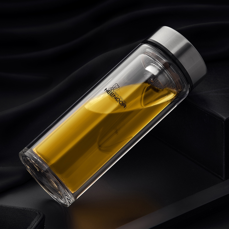 希诺 XN-7080 双层玻璃杯 270ml 便携家用茶杯子带过滤网商务办公水杯 (单位:个)