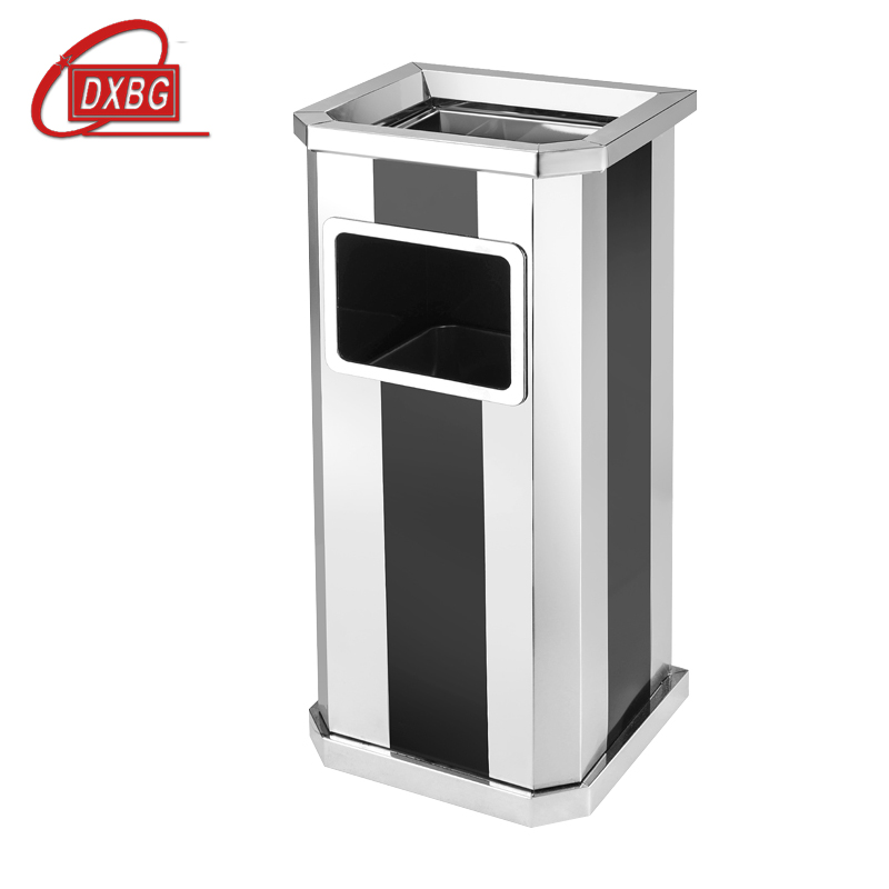 DXBG不锈钢垃圾桶烟蒂柱灭烟桶带烟灰缸室外电梯口立式黑条不锈钢侧开口