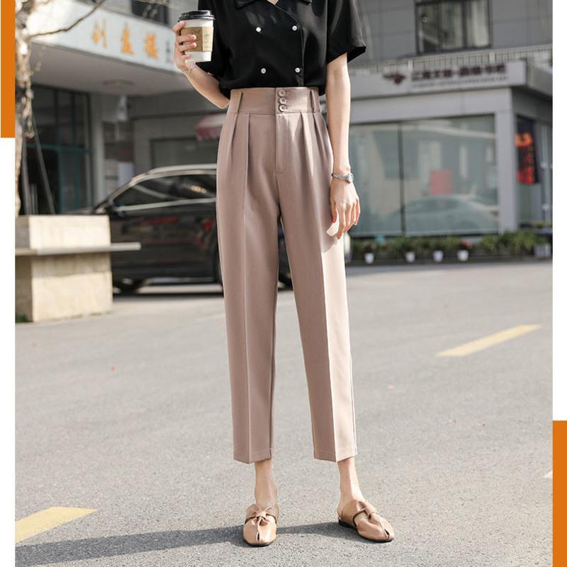 哈伦裤女夏季薄款西裤女九分裤子女宽松显瘦高腰直筒裤杏色西装裤