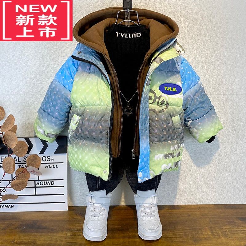 可莉允男童冬季棉衣外套2022新款儿童韩范加厚羽绒棉服潮宝宝中长款棉袄图片