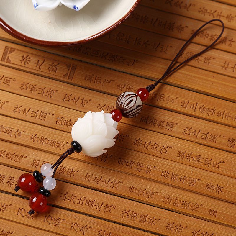 天然菩提红玛瑙创意手工白菩提莲花手机挂件吊坠招财保平安挂绳u盘