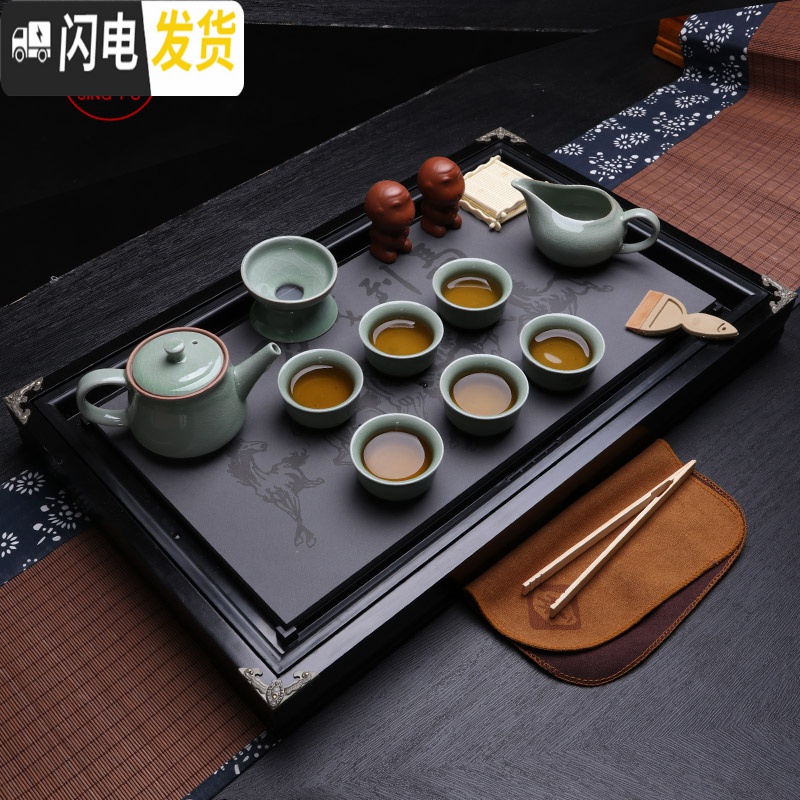 三维工匠开片汝窑茶具套装整套礼品定制OGO创意壶杯礼盒刻字旅行家用 10头新壶汝窑[送礼盒]高清大图