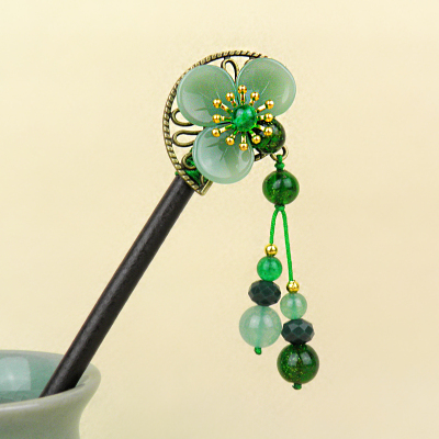 绿色簪长约18厘米气质绿色发饰女成年古风木制盘发簪子优雅复古典汉服