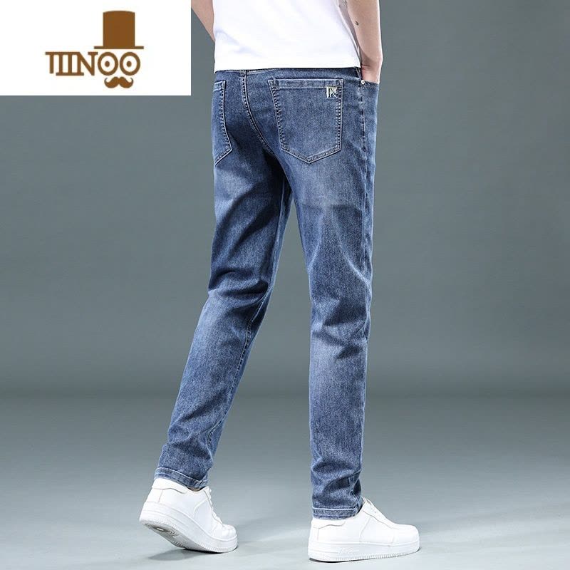 YANXU夏季薄款男士牛仔裤潮牌修身直筒浅色长裤2023新款弹力休闲裤子男图片