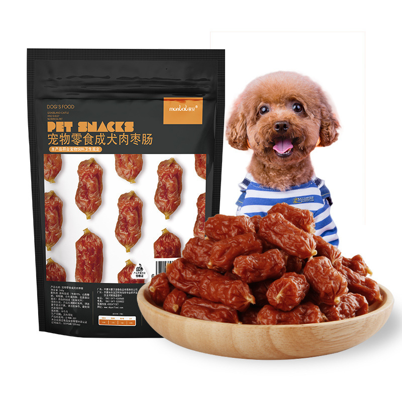 蒙贝 成犬肉枣肠360g 宠物零食 70%牛肉食品 袋装 磨牙狗狗零食 宠物火腿肠