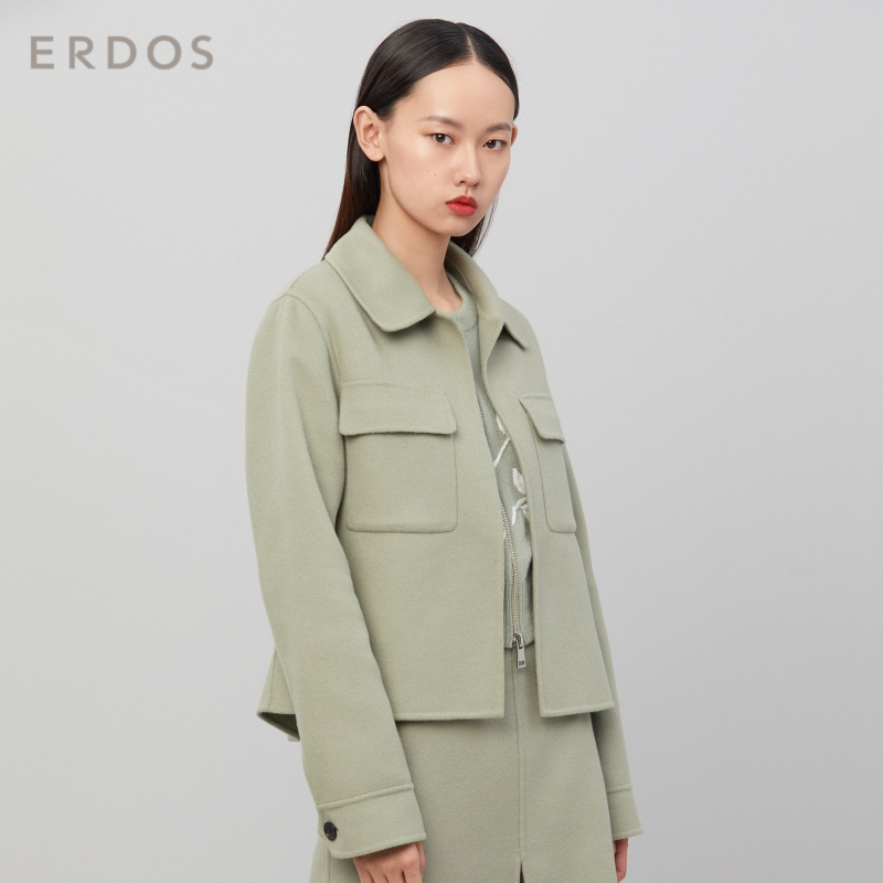 ERDOS 20春夏纯色简约精致短款夹克版女双面呢外套保暖百搭
