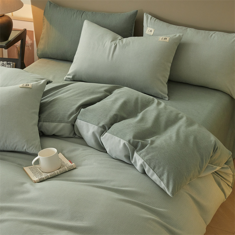 源木熊享软绵绵全棉磨毛四件套 绿色 适用1.5-1.8m床 被套200x230cm高清大图
